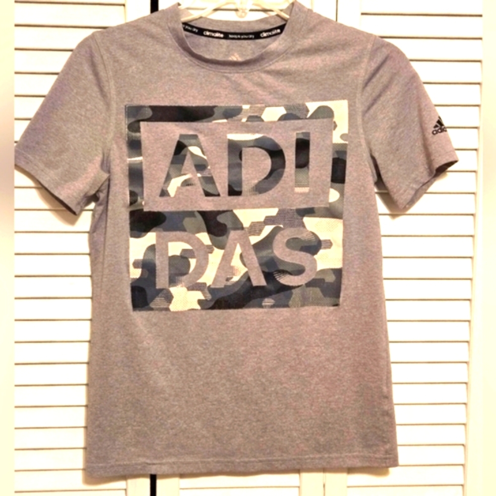 ADIDAS Boys M 10 - 12 Camo Logo Climalite Tee